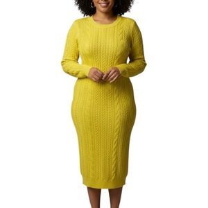 Yellow Long Sleeve Dress Sweater Dress